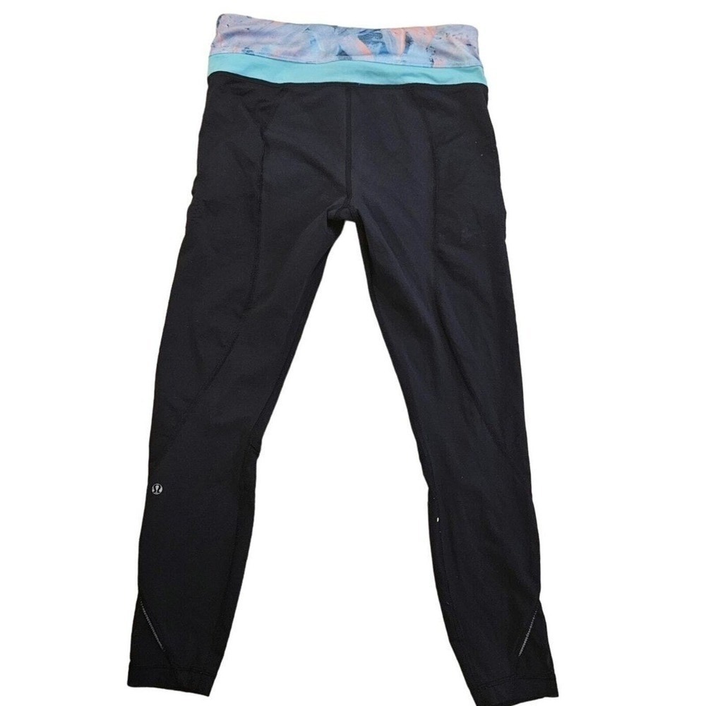 Lululemon Reversible Black Yoga Leggings with Colorful Waistband - Size‎ 6